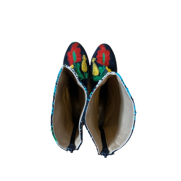 Suzani Embroidered Floral Velvet Block Heel Ankle Boots Women Size 39/US 9 - Picture 14 of 14